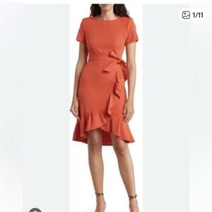 Calvin Klein Women's Orange Ruffle Dress 14
